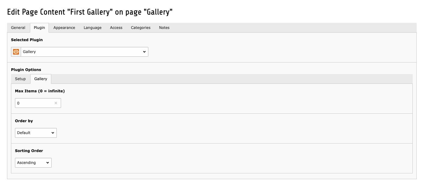 Backend view of bm_image_gallery plugin